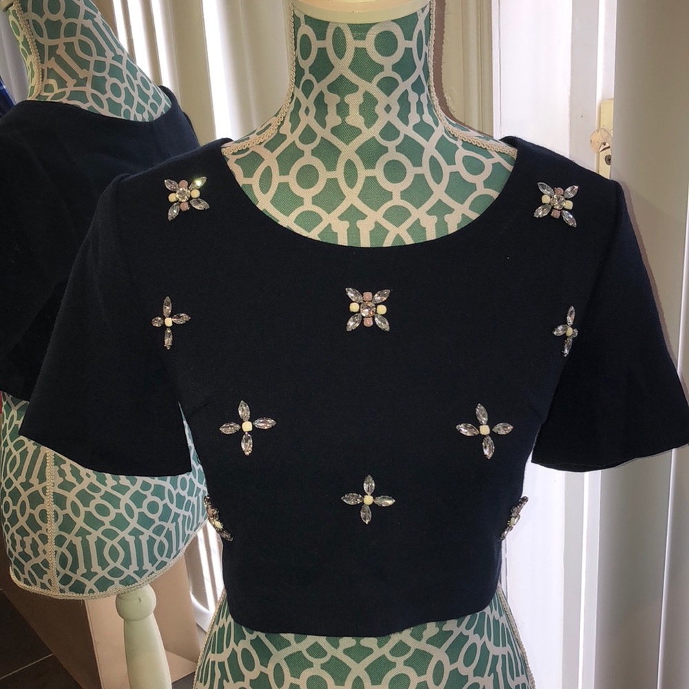 Dark Blue Cropped Joa Los Angeles Beaded Shirt